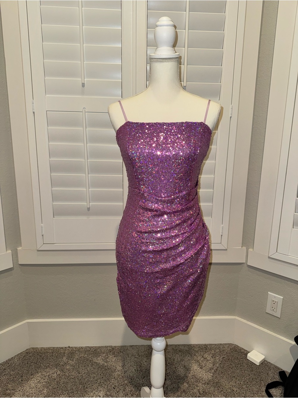 Honey and Rosie Purple Sequin Spaghetti-Strap Mini Dress